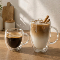 Mug à café en verre borosilicate à double paroi 250ml 350ml 450ml, tasse à latte transparente anti-brûlure pour la maison et le bureau