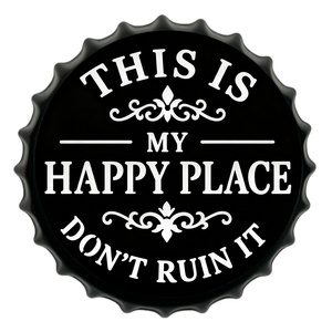 Targa in metallo a forma di tappo di bottiglia 'This Is My Happy Place Don't Ruin IT'. Decorazione divertente per bar, man cave, garage, casa. - Product Image 2