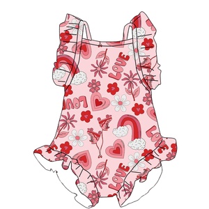 Combinaison d'été en tricot à imprimé floral pour bébés filles, justaucorps bulle à bretelles croisées avec dentelle à l'entrejambe - Product Image 5