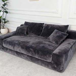 طقم أريكة مضغوط بالتفريغ أسود اللون بتصميم عتيق من قماش الكوردروي وإطار من البي في سي وإسفنج نقي لغرفة المعيشة والسرير متعدد الاستخدامات قابل للإزالة والغسل - Product Image 3