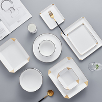Assiette de restaurant bon marché en vente chaude ensembles de soupe en céramique en vrac bol à salade moderne en céramique ensemble d'assiettes carrées en porcelaine osseuse