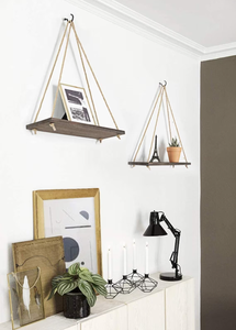 Wholesale <strong>Triangle</strong> Home Wall Decor Display Organizer Hanging Floating <strong>Wood</strong> <strong>Shelves</strong> with Rope for Living Room Wall Decoration - Product Image 6