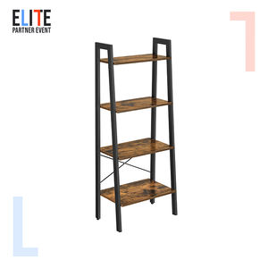 VASAGLE סלון כוננית ריהוט תעשייתי מתכת מסגרת מתלה MDF עץ צר נשען סולם ספר מדף בית מדף ספרים - Product Image 2