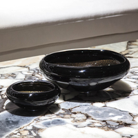 En gros, Bol en verre soufflé à la main noir et or, plat ovale peu profond, centre de table polyvalent pour fruits, clés, cendrier