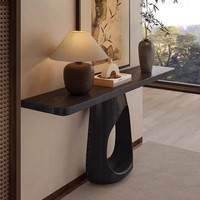Console murale d'entrée en bois massif carbonisé noir style Wabi-sabi, meuble décoratif pour la maison