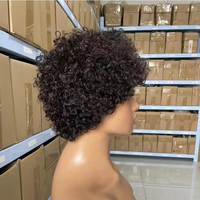 Perruque Pixie Curls en Cheveux Humains Courts Bouclés, Perruque Pas Chère Sans Lacet, Entièrement Faite à la Machine, pour Femmes Noires