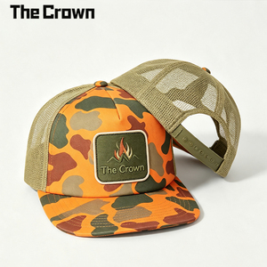 Casquette Trucker Camouflage Personnalisée de Haute Qualité avec Patch Tissé, Visière Plate, 5 Panneaux, Dos en Maille, Broderie Vert Olive – Vente en Gros - Product Image 2
