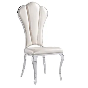 أعلى جودة الفولاذ المقاوم للصدأ عالية الظهر الايطالية ناتئ الأبيض بو كرسي طعام مصنوع من الجلد مع الفضة