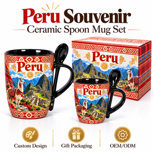 Taza de Cerámica con Diseño de Alpaca, Recuerdo de Viaje de <span class=keywords><strong>Perú</strong></span>, Taza de Café de Porcelana con Patrón de Monumentos Peruanos, 2 Tamaños, Temática de Ciudad Personalizada, Venta al Por Mayor - Product Image 1