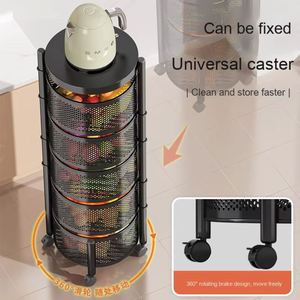 Carrito de Almacenamiento de Cocina Multifuncional y Móvil, Organizador de Frutas y Aperitivos de Metal, Cesta de Almacenamiento Giratoria para Cocina - Product Image 4
