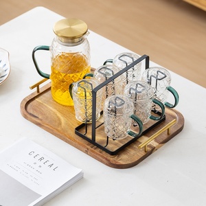 Household Serving & Storage for Living Room <b>Coffee</b> <b>Table</b>-Light Luxury <b>Retro</b> Design Acacia Wood Handle Tea Tray - Product Image 4