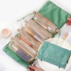 Sacs de maquillage et cosmétiques en polyester grande capacité 4-en-1, couleur unie, avec logo personnalisé, portables pour le voyage, vente en gros - Product Image 6