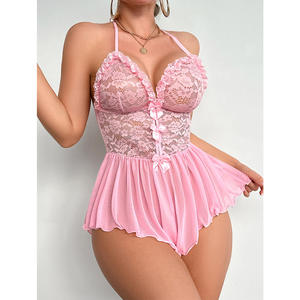 Conjunto <span class=keywords><strong>de</strong></span> Pijama Sexy <span class=keywords><strong>de</strong></span> Encaje Rosa para Mujer, Lencería Elegante <span class=keywords><strong>de</strong></span> Alta Calidad con Diseño Transparente - Product Image 2