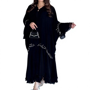 Hot Sale Dubai Breathable Spring Winter Eid Prayer Elegant <b>Black</b> Chiffon Long <b>Dress</b> Beading V-Neck Women's <b>Plus</b> <b>Size</b> Turkish - Product Image 1