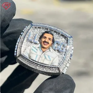 Rapper Jewelry Custom Moissanite Ring Hip Hop Personalized Picture 925 Silver Iced Out Championship Ring For Men