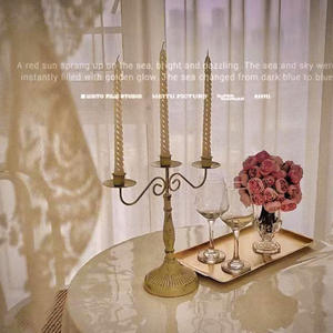 Chandelier en fer de style européen antique à 3 têtes, base ronde, pour dîner romantique, décoration de la Saint-Valentin, ornement de table à la maison - Product Image 5