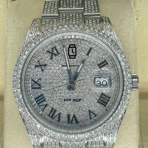 男性用カスタマイズされたVVS D Moissanite機械時計ステンレス鋼バンドポインターダイヤルパスダイヤモンドテスターアイススタイル - Product Image 2