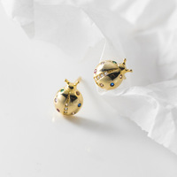 Boucles d'oreilles en argent sterling S925 style forêt, zircon coloré, boucles d'oreilles en forme de coccinelle, cadeaux pour filles