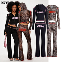 Ensemble deux pièces imprimé pour femme avec sweat à capuche zippé et pantalon en coton élasthanne, logo personnalisé, survêtement d'automne pour streetwear, soirée, club