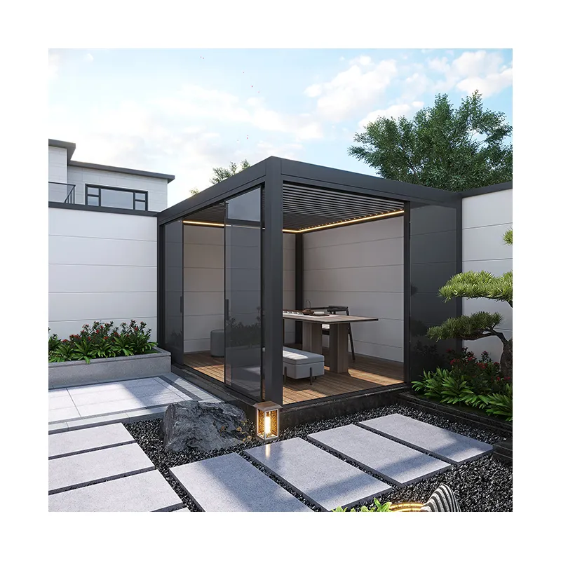 Install Easily Remote Control Pergola Outdoor Garden Buildings Gazebo Garden Bioclimatic Aluminium Pergola