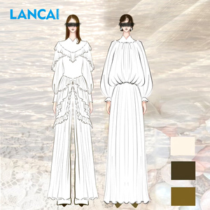 ชุดเดรสยาวผ้าซาตินสีขาวหรูหรา คอจีน แบรนด์ Lancai แบบ OEM สั่งทำพิเศษ ตกแต่งระบายชีฟองจีบระบาย คอสูง เหมาะสำหรับงานเลี้ยงกลางคืน - Product Image 1