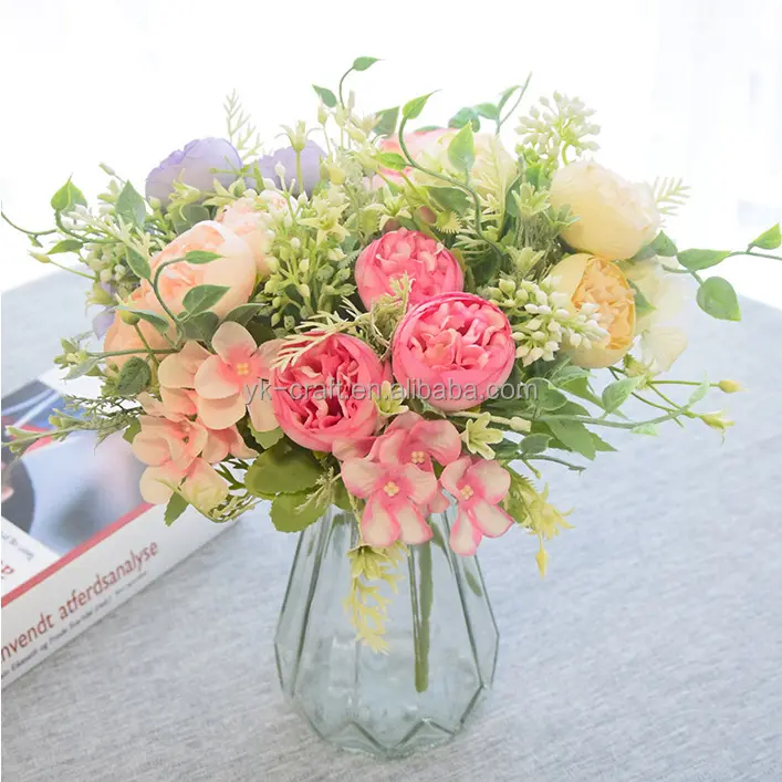 Rosas de seda artificiais em atacado, 5 galhos de flores com 3 rosa de sabão, buquê de rosas e flores
