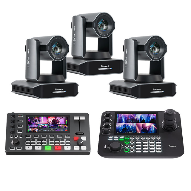 Tenveo X60 NDI 4K 60FPS PTZ 30X Camera with PC500 HD SDI Video Mixer Switcher Screens Joystick Controller for Education/church