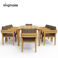 Meubles de patio modernes en teck massif, ensemble table et chaises de salle à manger d'extérieur avec coussins imperméables pour hôtel, villa et cour