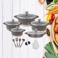Batterie de Cuisine Effet Granit Grise 17 Pièces, Antiadhésive en Aluminium Moulé Sous Pression, Kit d'Ustensiles Robuste et Durable, Lavable au Lave-Vaisselle