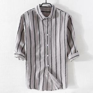 Camicie <span class=keywords><strong>di</strong></span> canapa <span class=keywords><strong>di</strong></span> <span class=keywords><strong>lino</strong></span> Casual da <span class=keywords><strong>uomo</strong></span> a mezza manica a righe traspiranti <span class=keywords><strong>di</strong></span> alta qualità per l'estate - Product Image 3