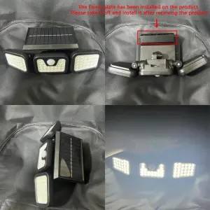 ไฟสวนพลังงานแสงอาทิตย์พร้อมเซ็นเซอร์ตรวจจับความเคลื่อนไหว ตกแต่งสวนด้วยแสงอาทิตย์ โคมไฟติดผนังภายนอก ไฟ LED พลังงานแสงอาทิตย์ 3 ด้าน 74 LED - Product Image 3