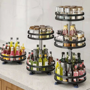 رف دوار للمطبخ رف تخزين توابل فولاذية مربع/دائري - Product Image 1