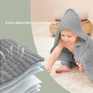 Toalla de Baño Esencial Suave y Absorbente con Capucha para <span class=keywords><strong>Recién</strong></span> <span class=keywords><strong>Nacido</strong></span>, 100% Algodón de Muselina, para Bebés, Niños Pequeños e Infantiles, Esencial de Baño - Product Image 3
