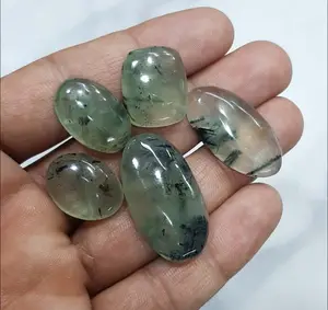 Permata Prehnite kelas atas batu Cabochon berbentuk Oval permata mengkilap halus batu ukuran Campuran untuk perhiasan Tahun Baru