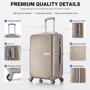 Retail Ready ABS <strong>Luggage</strong> Sets Champagne 3 Piece Hard Shell Carry on Trolley Suitcase <strong>Custom</strong> Logo Supplier for Wholesale Buyers - Product Image 4
