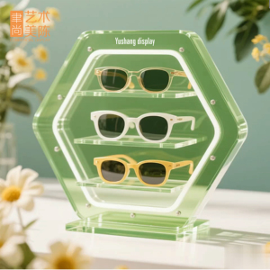 Yushang tùy chỉnh thiết kế ban đầu ba lớp màu xanh lá cây hình lục giác <span class=keywords><strong>Acrylic</strong></span> hiển thị đứng <span class=keywords><strong>Acrylic</strong></span> Bảng kính hiển thị đứng - Product Image 4