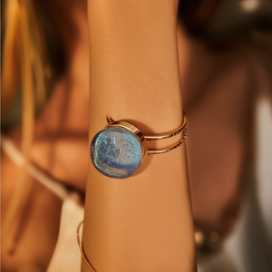 Fashion <b>Rings</b> 316L Stainless Steel PVD <b>Gold</b> Plating Sustainable Resistant Blue Stone Cuff <b>Ring</b> - Product Image 3