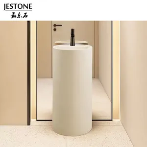 Lavabo de manos de baño de superficie sólida de pie de suelo Popular con lavabo independiente de piedra artificial de pedestal