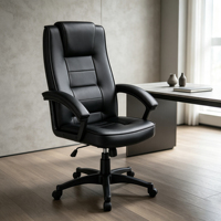 Chaise de bureau pivotante à dossier haut CARLFORD, cuir PU noir, design traditionnel, hauteur réglable, chaise de direction D-9112 pour bureau