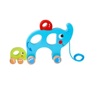 Cuerda de madera de juguete para niños pequeños, juguete familiar de elefante