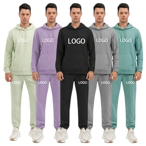 Hot Koop Badstof Katoen Herfst Fitness Trui Hoodie <span class=keywords><strong>Jogger</strong></span> Sets Mannen Custom Logo Outfit Tweedelige Broek Set Cargo trainingspak - Product Image 2