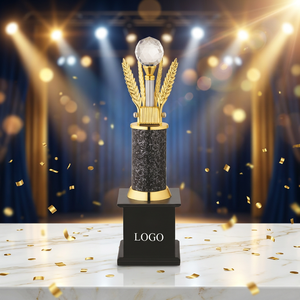 Trophée sportif en métal avec trophée diamant doré sur base en marbre noir gravé au laser pour les équipes gagnantes - Product Image 1