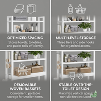 Estante de Almacenamiento Sobre el Inodoro, de Bambú Blanco, Independiente, Estilo Práctico para el Hogar, Estante de Baño con Niveles, Organizador con Estantes Abiertos