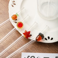 Paille à boire en verre borosilicate soufflé à la main, décorative feuille d'érable, pour fruits et légumes, large, pour bubble tea, réutilisable, écologique
