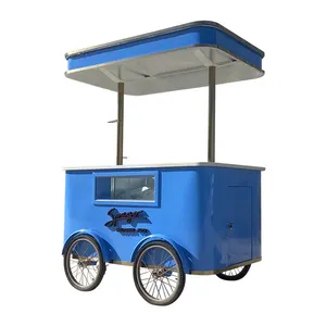 Mobile Italian ice cream hand push cart bike with display freezer Gelato stand cart with wheels