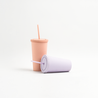 Gobelet de voyage personnalisé en plastique dépoli mat à double paroi de 17 oz et 20 oz avec couvercle et paille, sans BPA