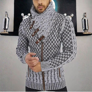 Suéter de punto para hombre, de lana/viscosa, antipilling, con estampado digital frontal, cuello alto, corte ajustado, para invierno. - Product Image 3