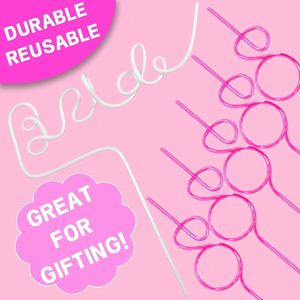 Ensemble de pailles à cocktail 12 pièces pour enterrement de vie de jeune fille, avec inscription 'Bride' blanche et anneau de diamant rose - Product Image 4