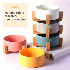 Comedero y Bebedero Integrado para Perros y Gatos, con Marco <span class=keywords><strong>de</strong></span> Madera y Cerámica, Diseño Minimalista y Sofisticado, Ecológico, Elevado para Proteger la Columna Cervical - Product Image 3