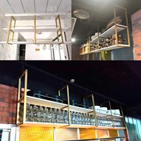 Casier à vin au plafond Support de rangement au plafond suspendu Étagère de plafond en bois massif en fer 3 niveaux pour bars restaurants